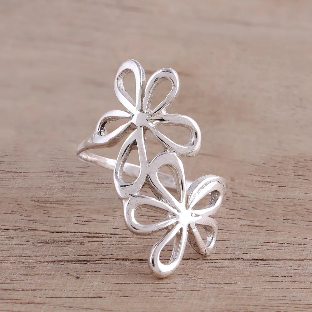 Sterling Silver Floral Cocktail Ring from India - Twin Floral Beauty | NOVICA