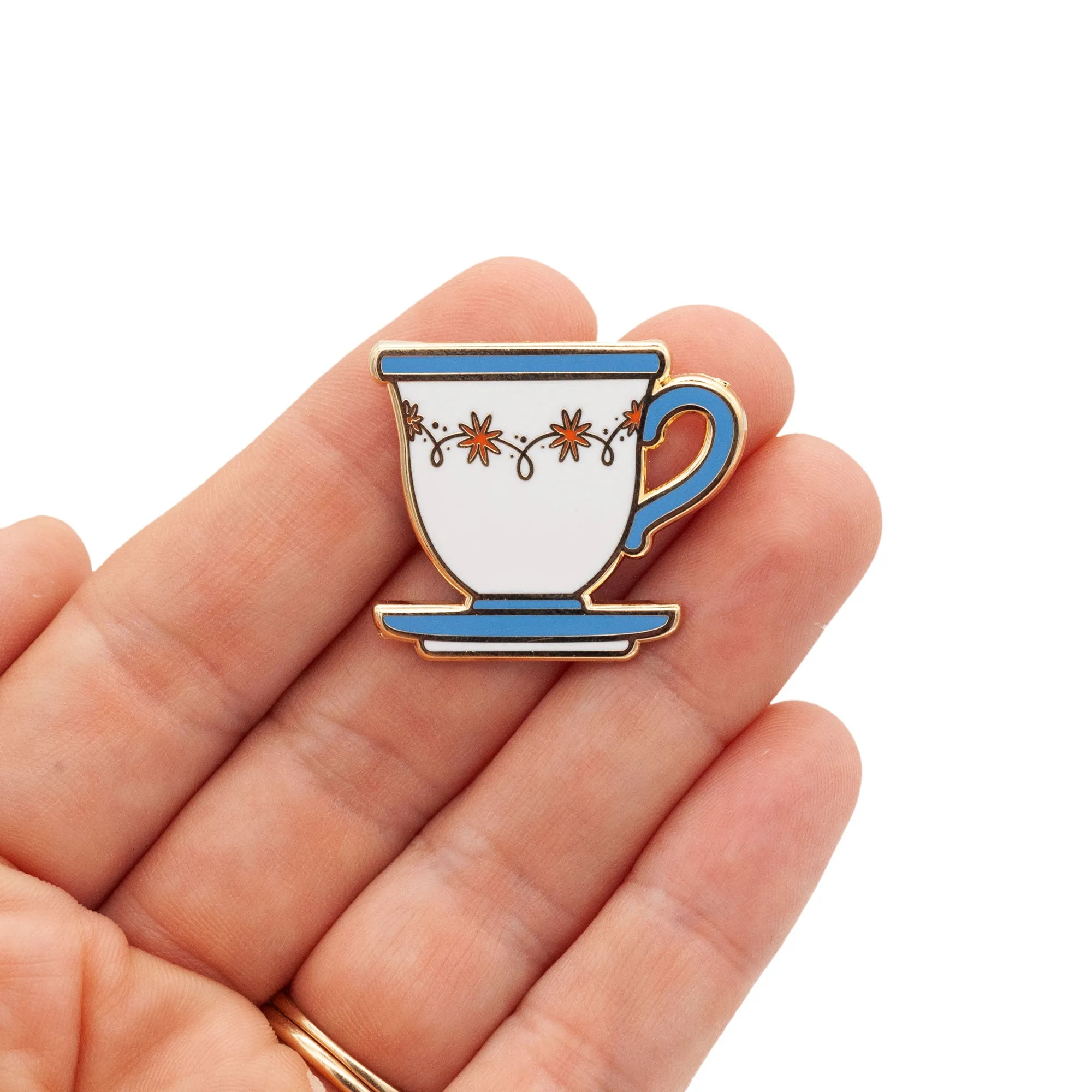 The Worm and Teacup Enamel Pins with Removable Chains
