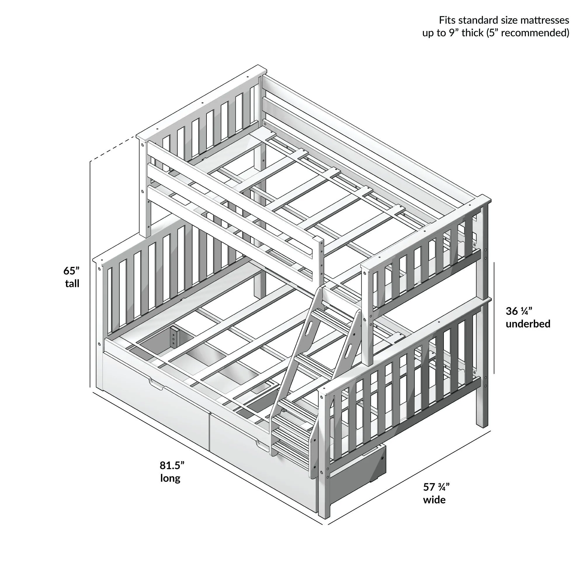 Twin Over Full Bunk Bed With Stairs & Storage Drawers