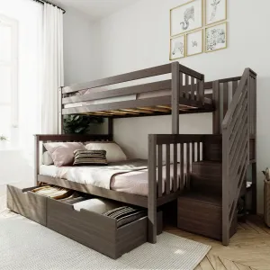 Twin Over Full Bunk Bed With Stairs & Storage Drawers