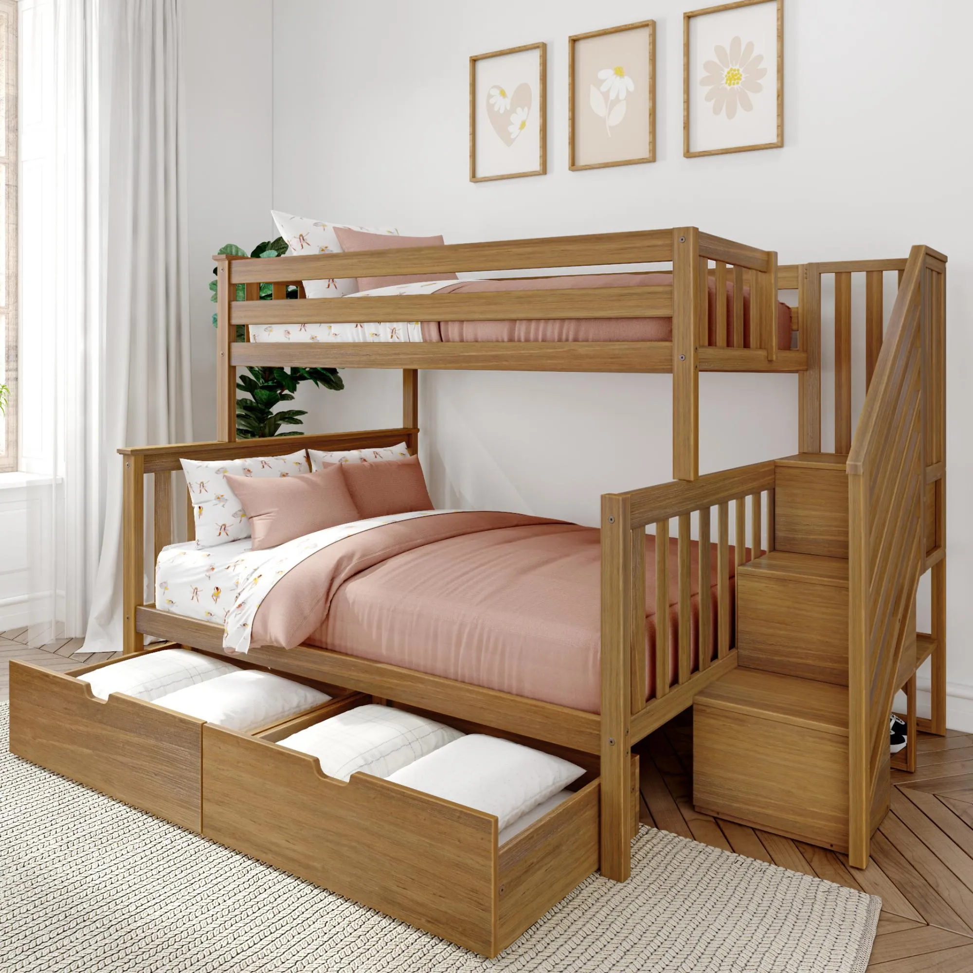 Twin Over Full Bunk Bed With Stairs & Storage Drawers