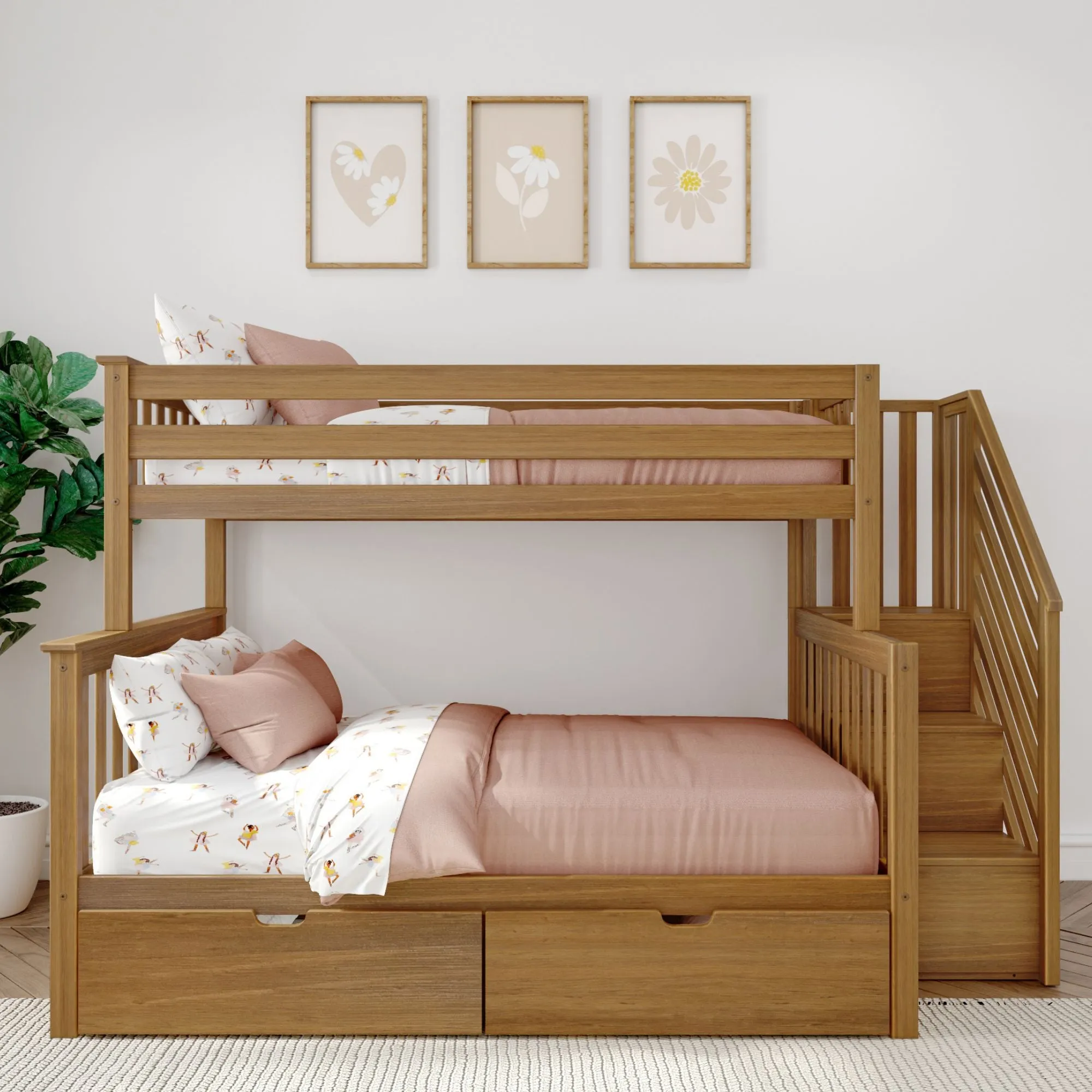 Twin Over Full Bunk Bed With Stairs & Storage Drawers