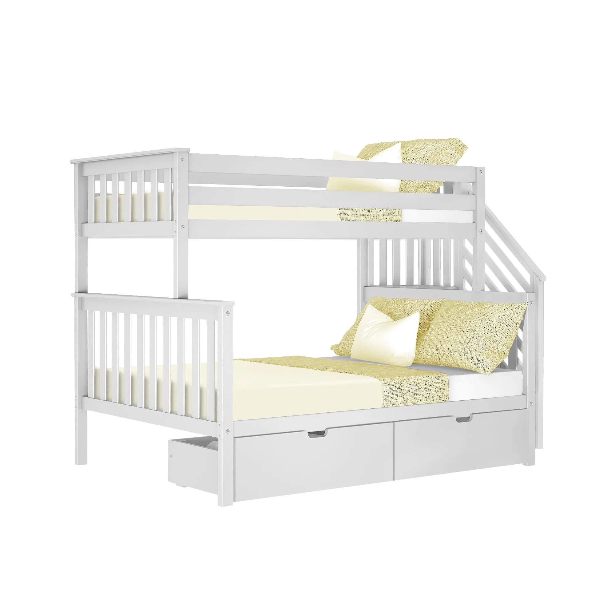 Twin Over Full Bunk Bed With Stairs & Storage Drawers