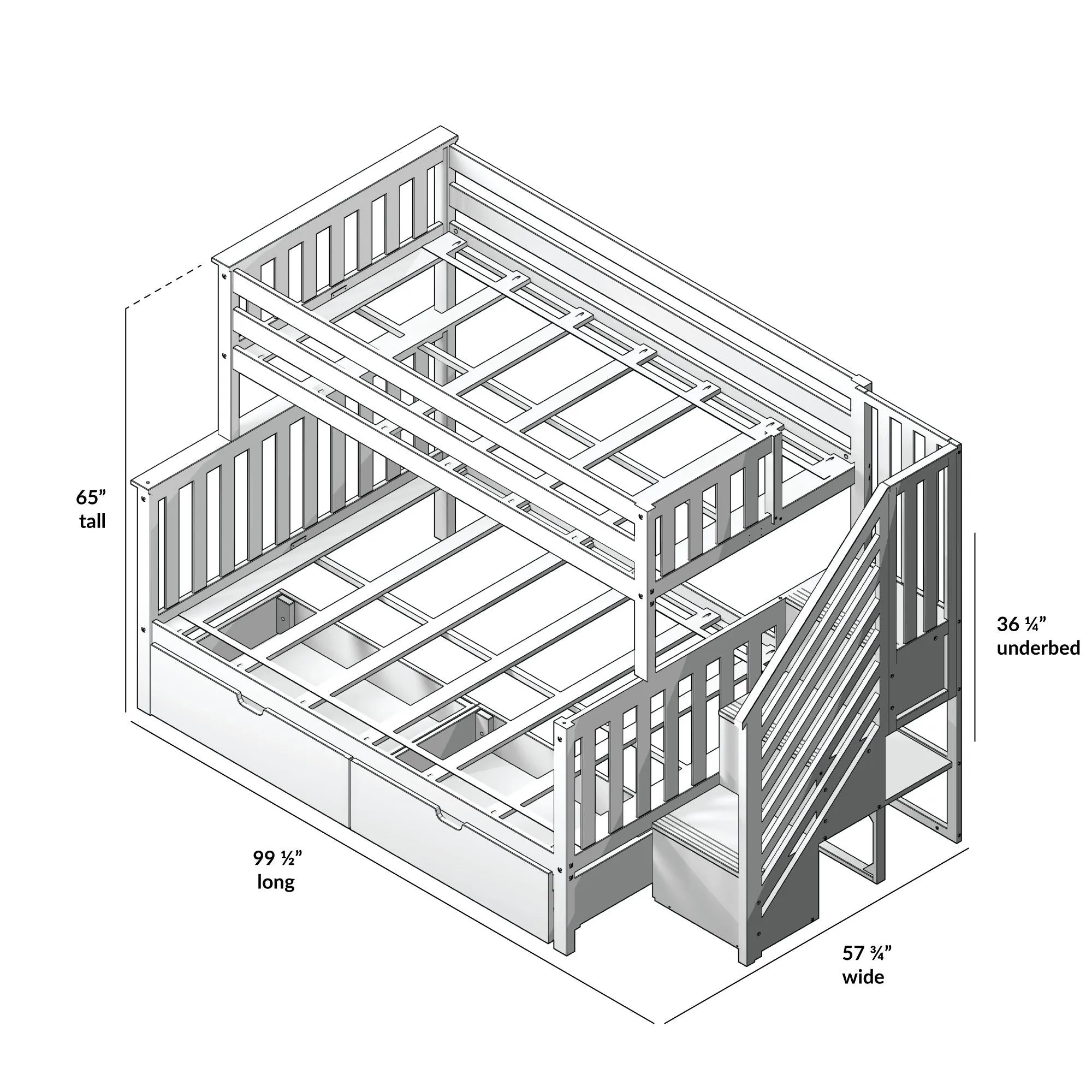Twin Over Full Bunk Bed With Stairs & Storage Drawers