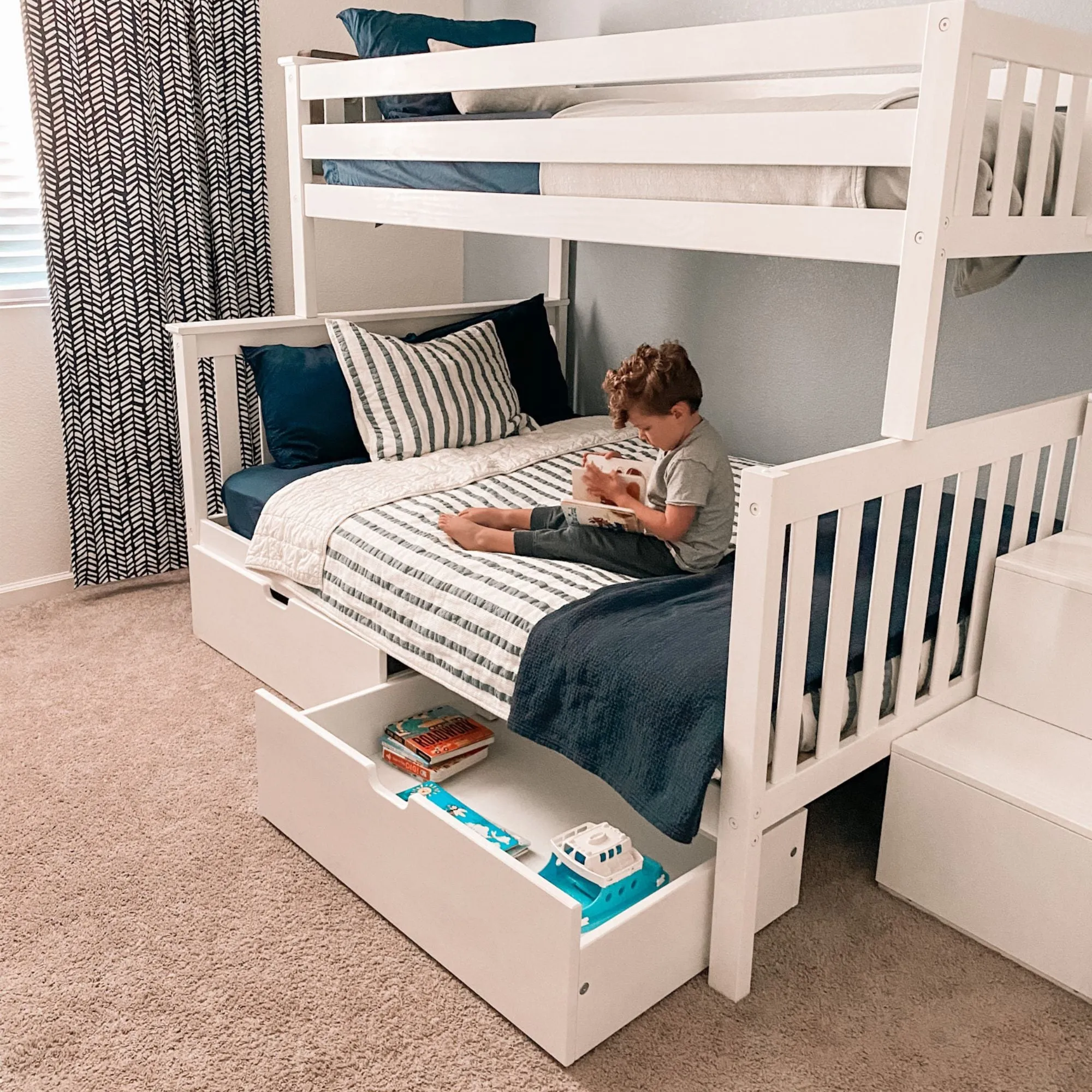 Twin Over Full Bunk Bed With Stairs & Storage Drawers