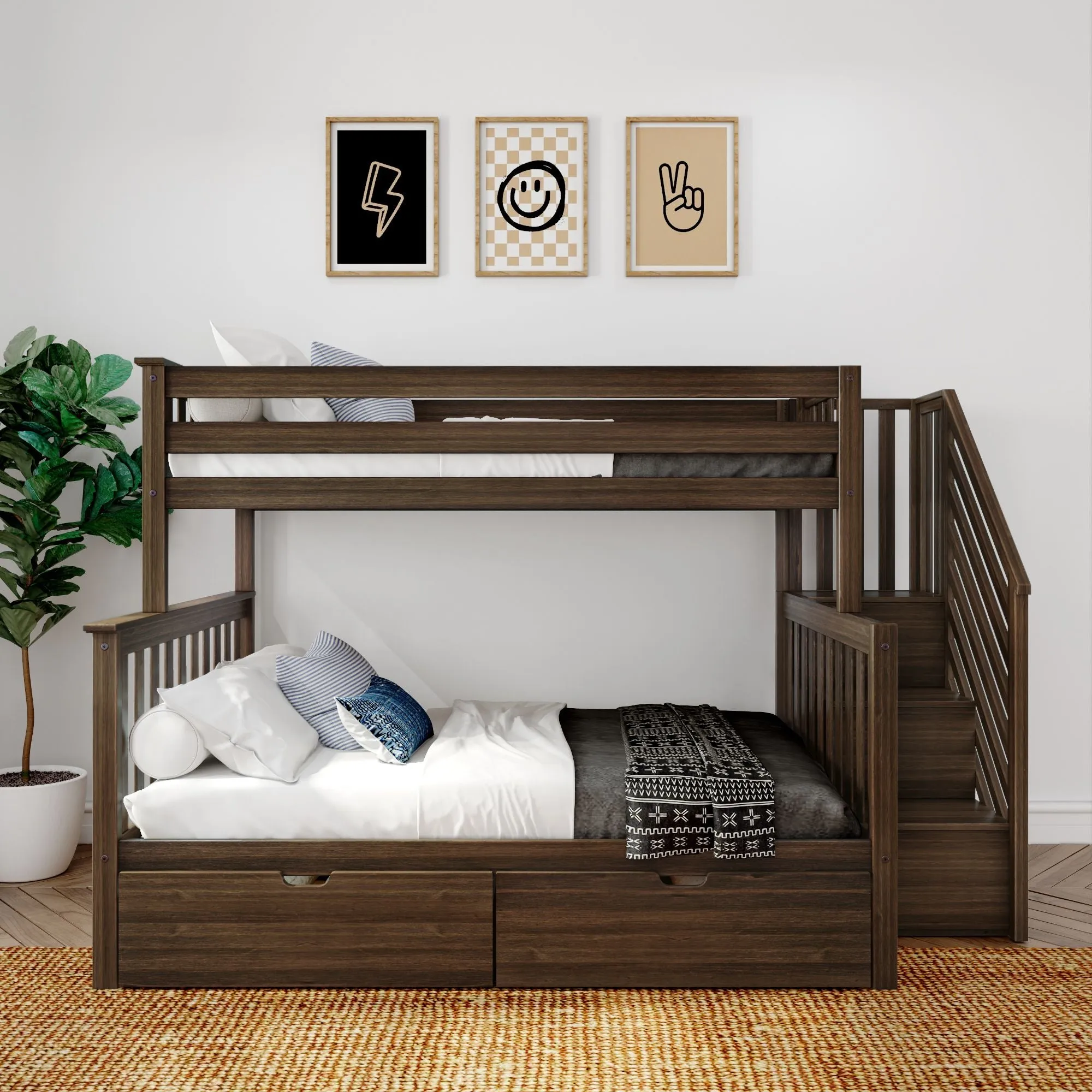 Twin Over Full Bunk Bed With Stairs & Storage Drawers