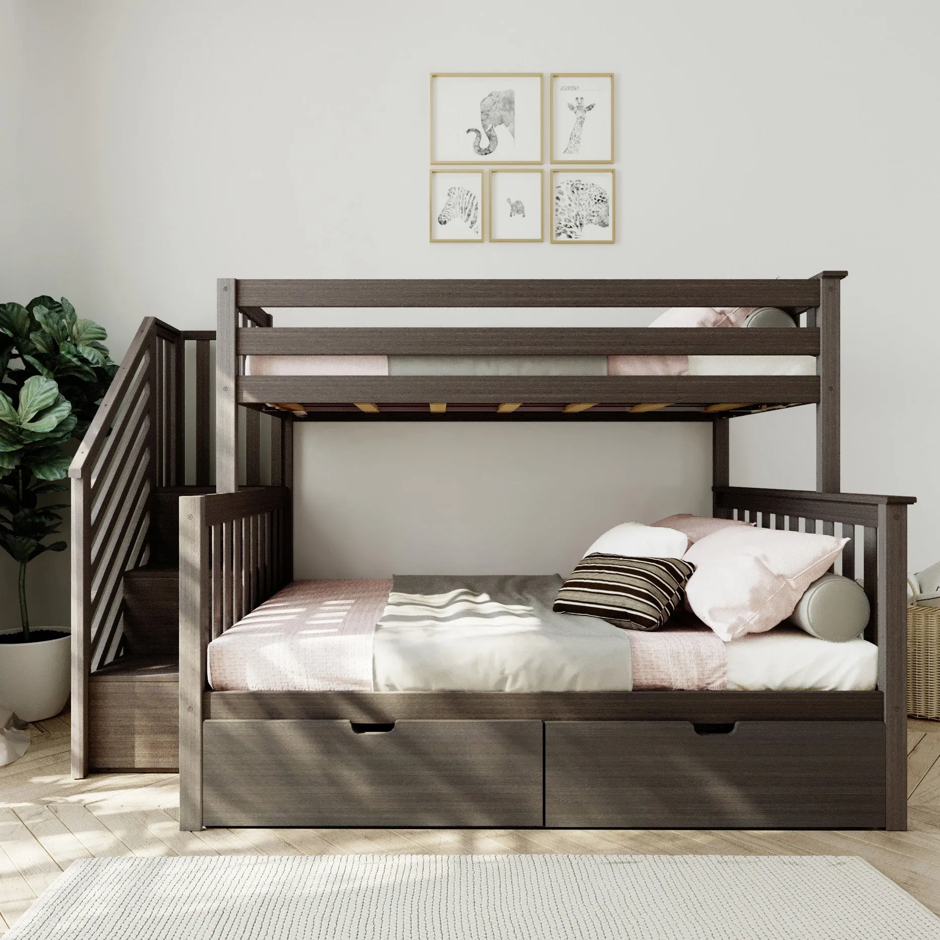 Twin Over Full Bunk Bed With Stairs & Storage Drawers