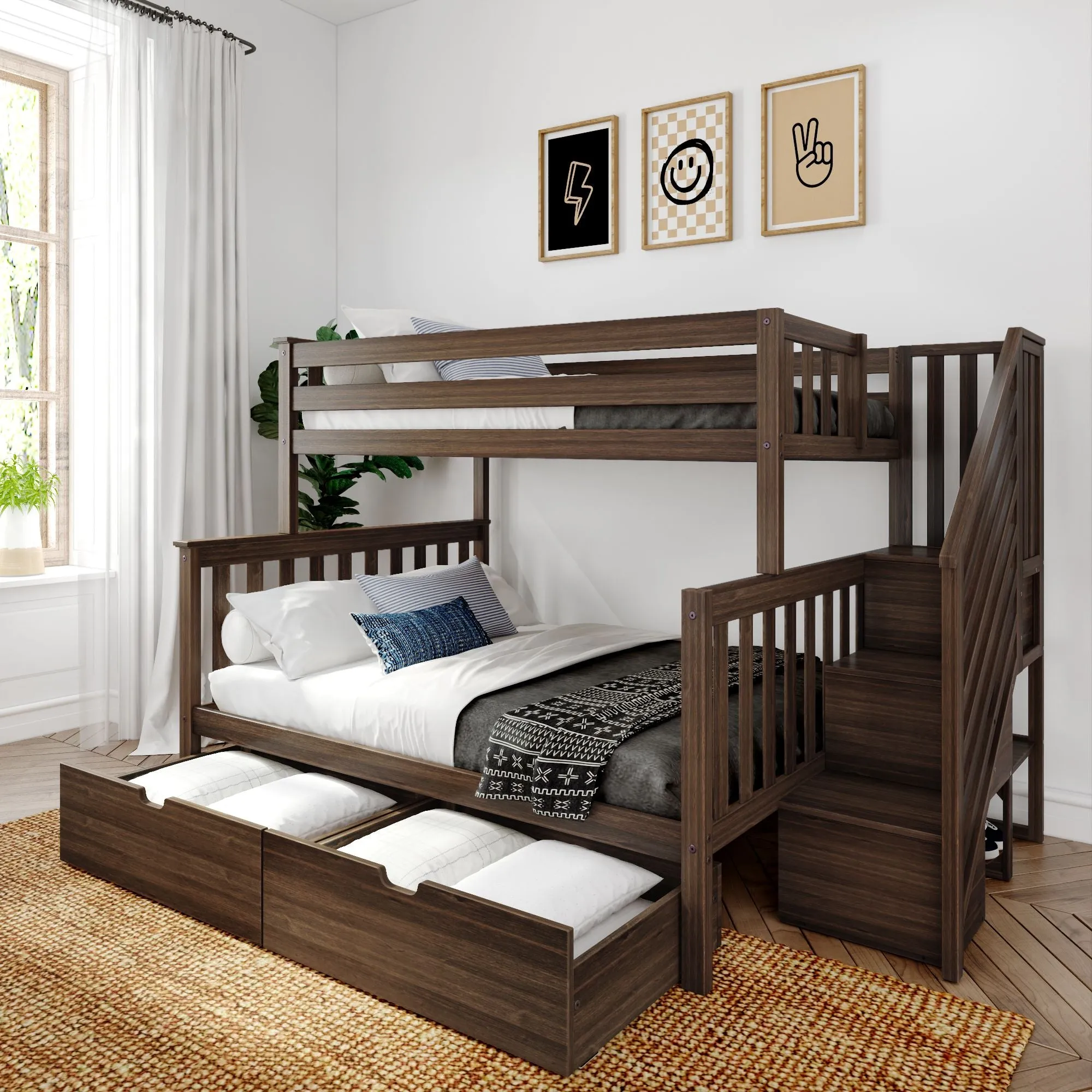 Twin Over Full Bunk Bed With Stairs & Storage Drawers