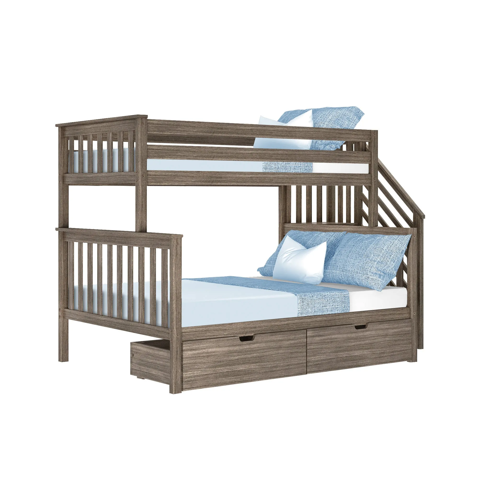 Twin Over Full Bunk Bed With Stairs & Storage Drawers
