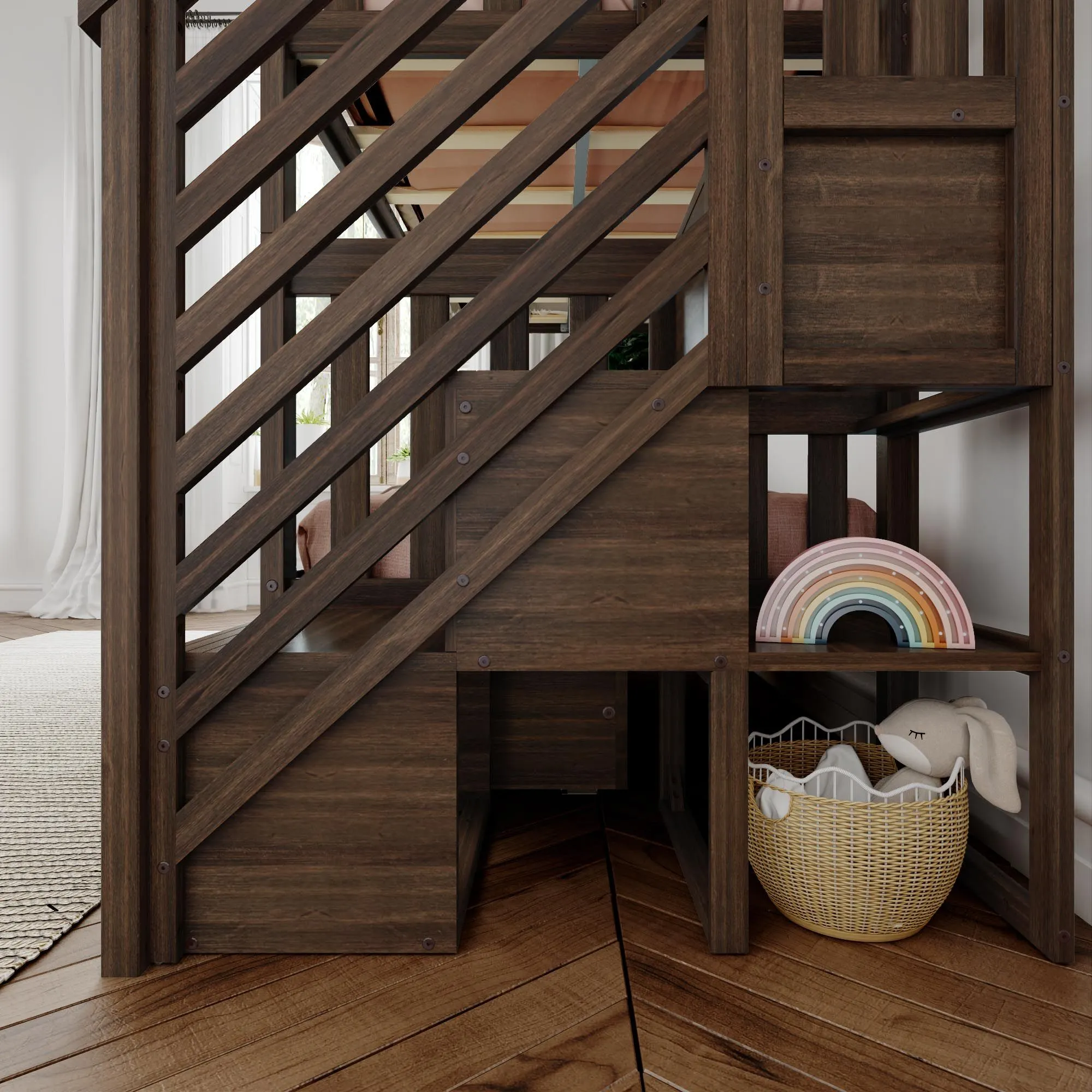 Twin Over Twin Bunk Bed With Stairs & Storage Drawers