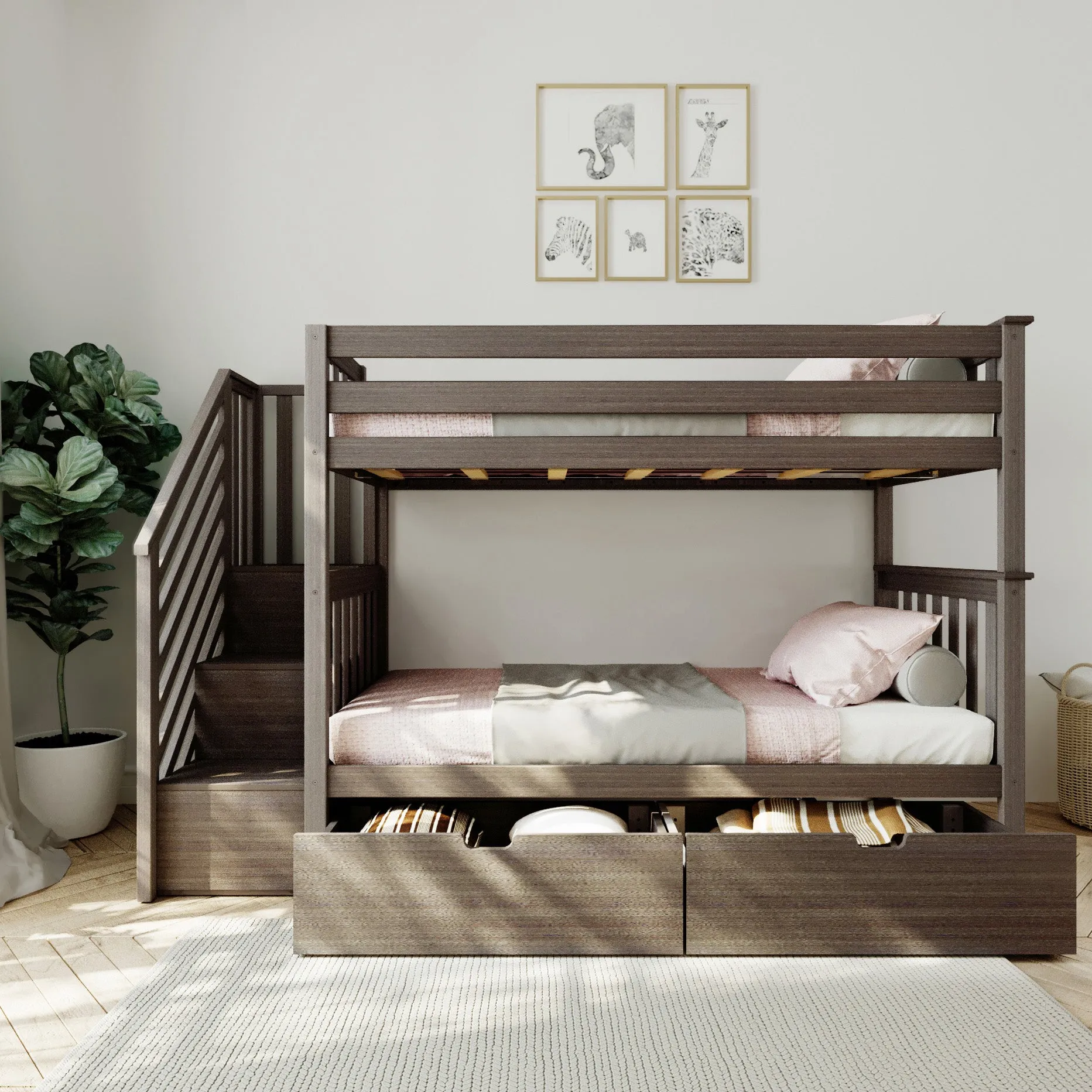 Twin Over Twin Bunk Bed With Stairs & Storage Drawers