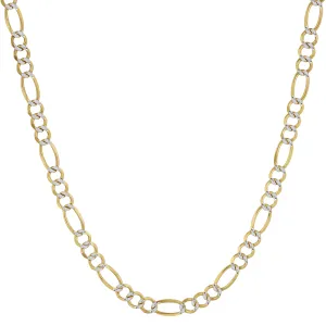 Two-Tone Pave Figaro Link Chain Necklace 14K Yellow White Gold - Solid