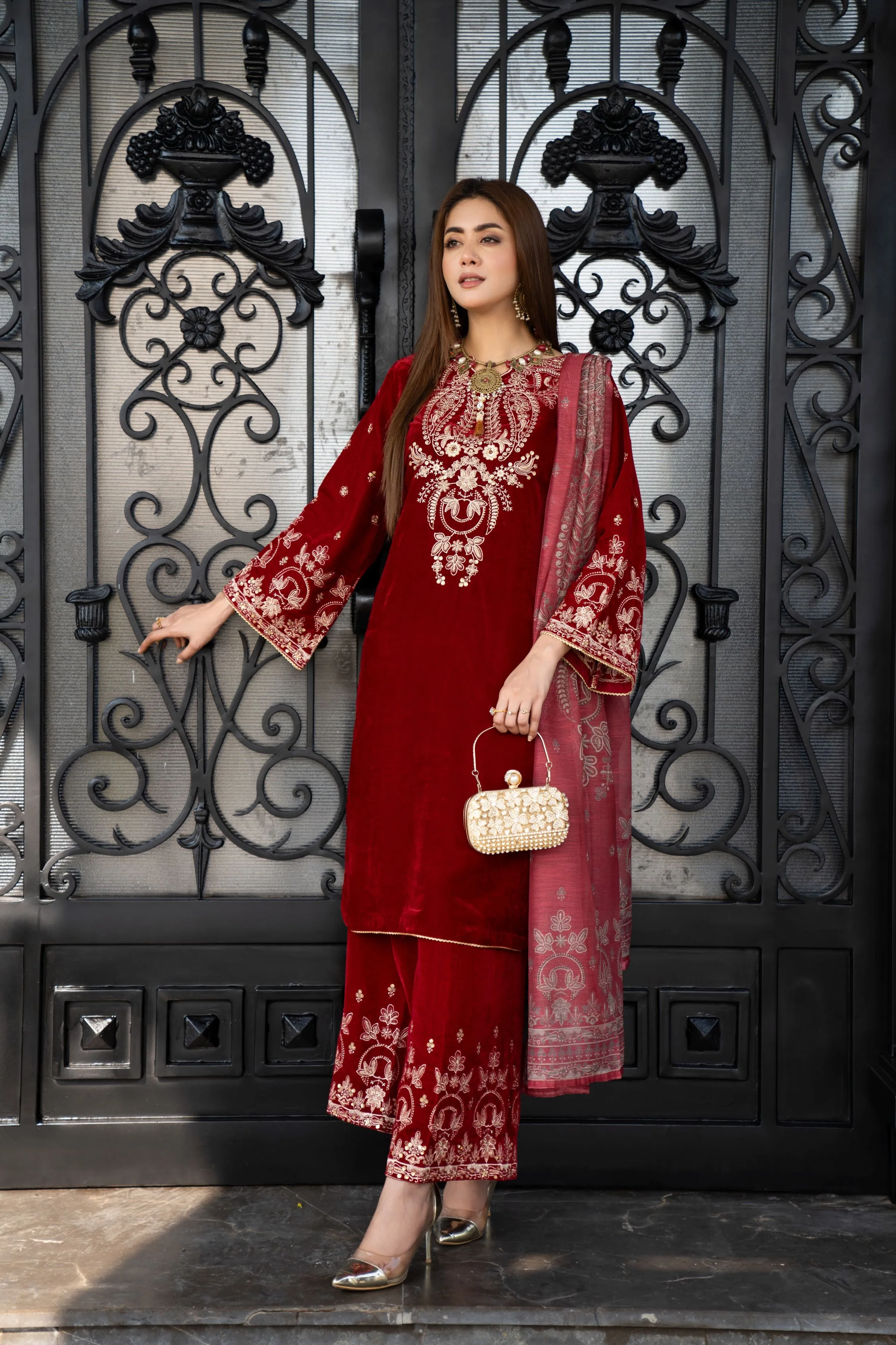 VOGUE VISTAS VELVET EMBROIDERED DRESS BY ZAIWA ZB6