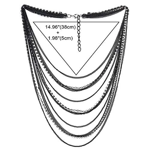 Waterfall Multi-Strand Chains Statement Collar Necklace with Rhinestones Chains, Dress