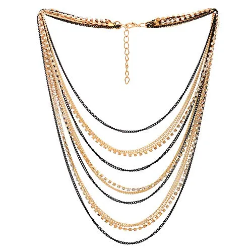 Waterfall Multi-Strand Chains Statement Collar Necklace with Rhinestones Chains, Dress