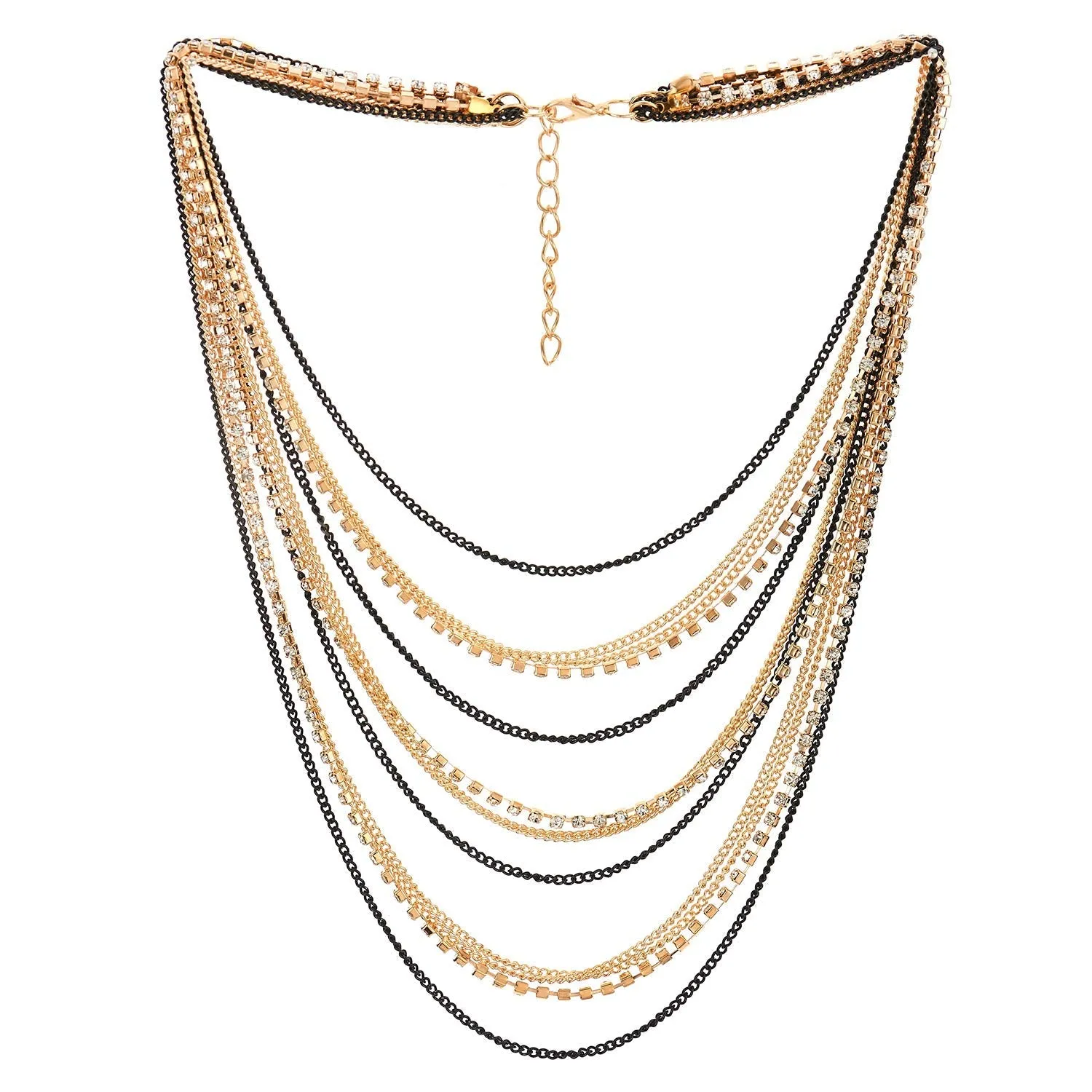 Waterfall Multi-Strand Chains Statement Collar Necklace with Rhinestones Chains, Dress