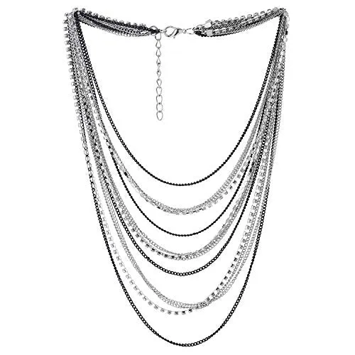 Waterfall Multi-Strand Chains Statement Collar Necklace with Rhinestones Chains, Dress
