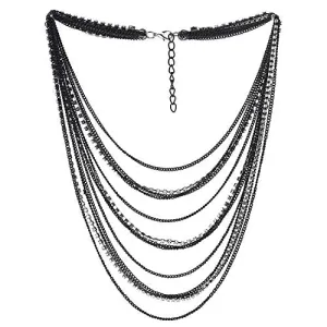 Waterfall Multi-Strand Chains Statement Collar Necklace with Rhinestones Chains, Dress