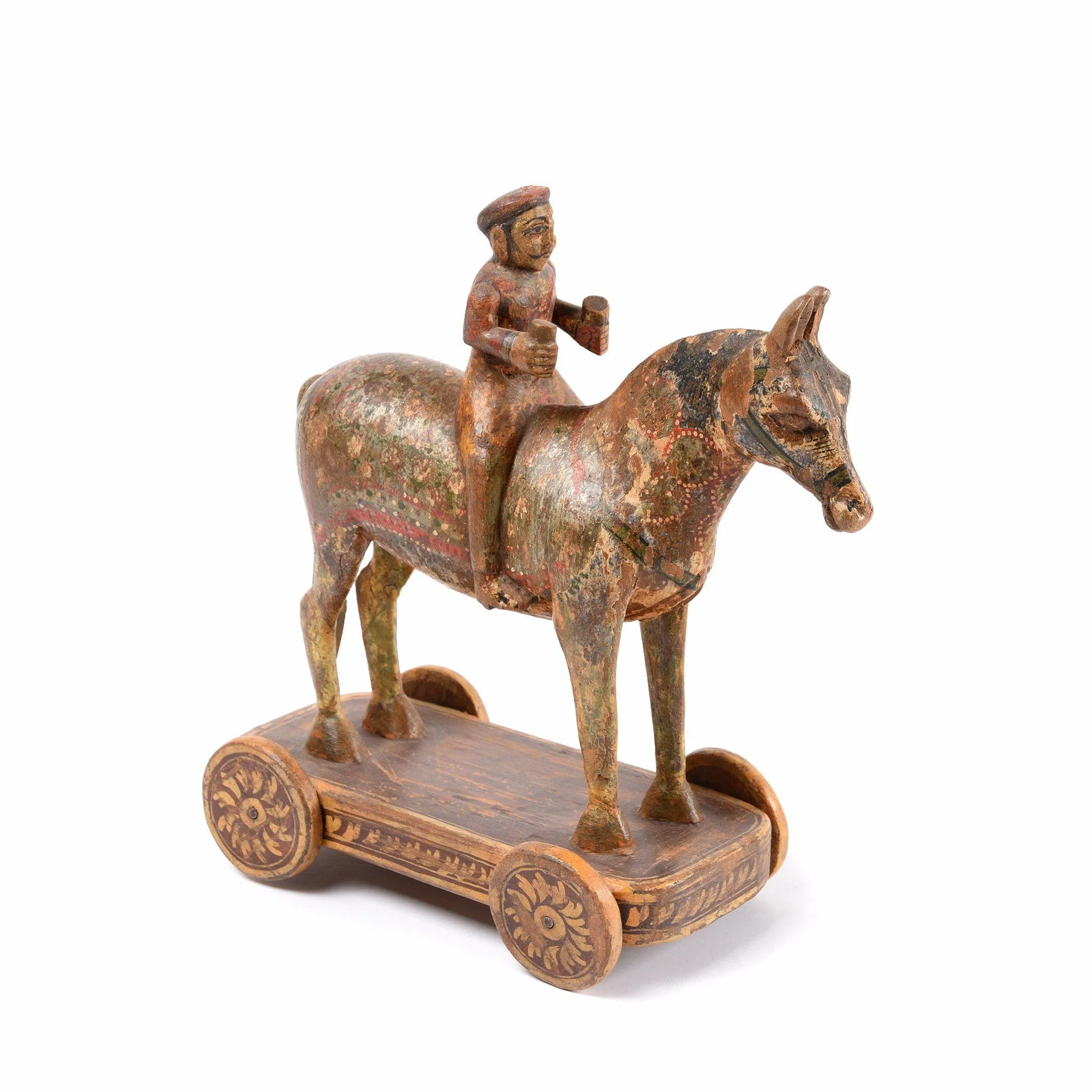 Wooden Painted Horse Wheeltoy - 19thC