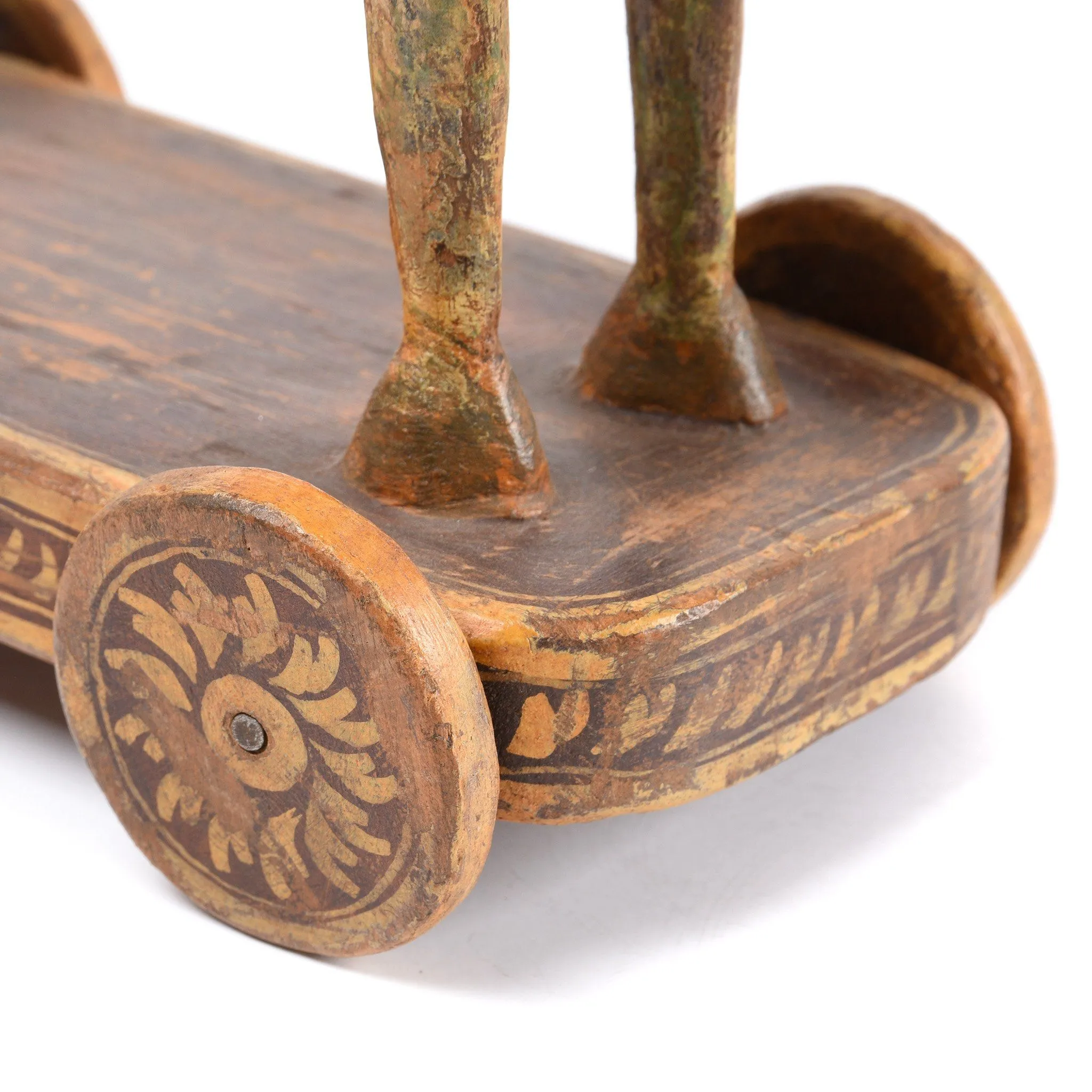 Wooden Painted Horse Wheeltoy - 19thC