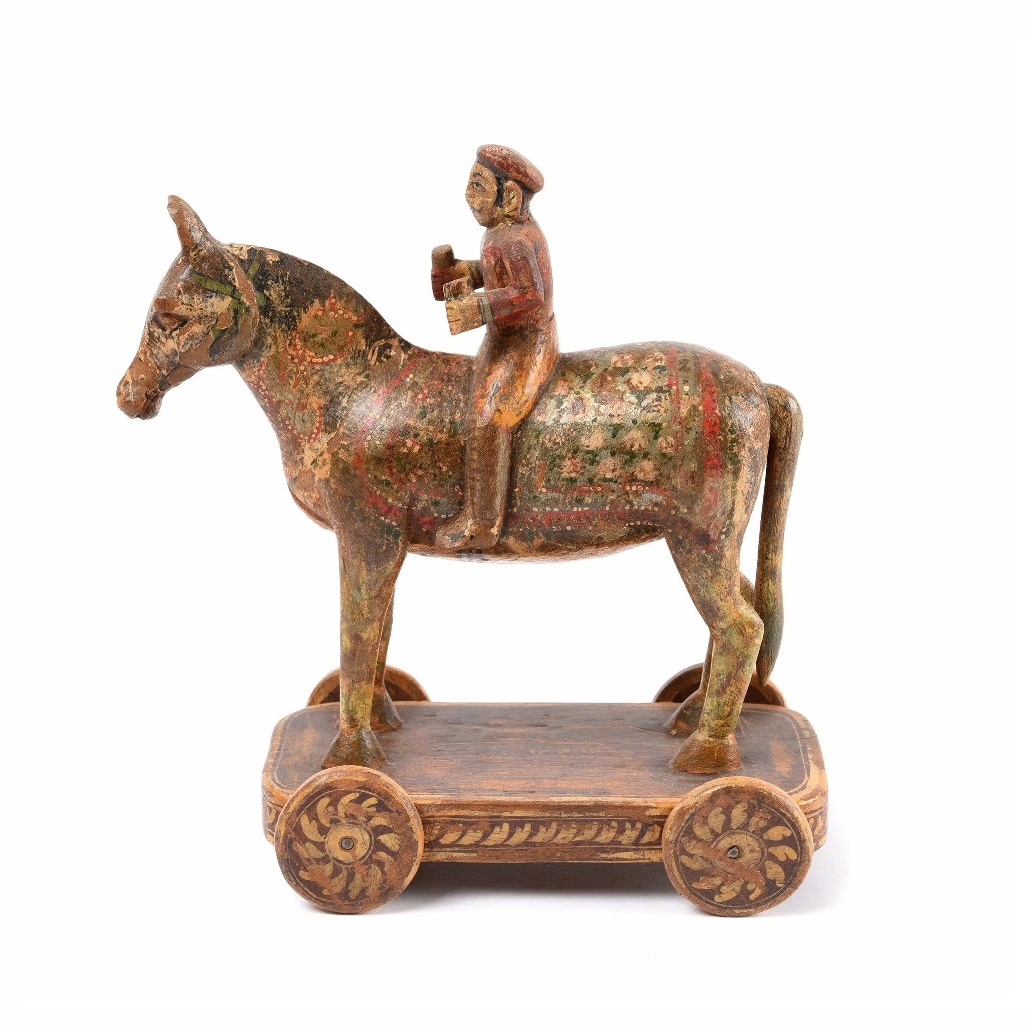 Wooden Painted Horse Wheeltoy - 19thC