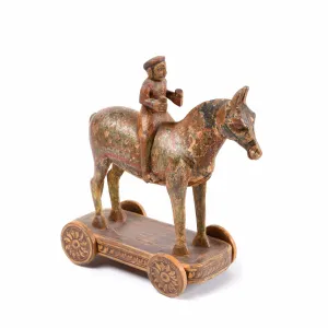 Wooden Painted Horse Wheeltoy - 19thC